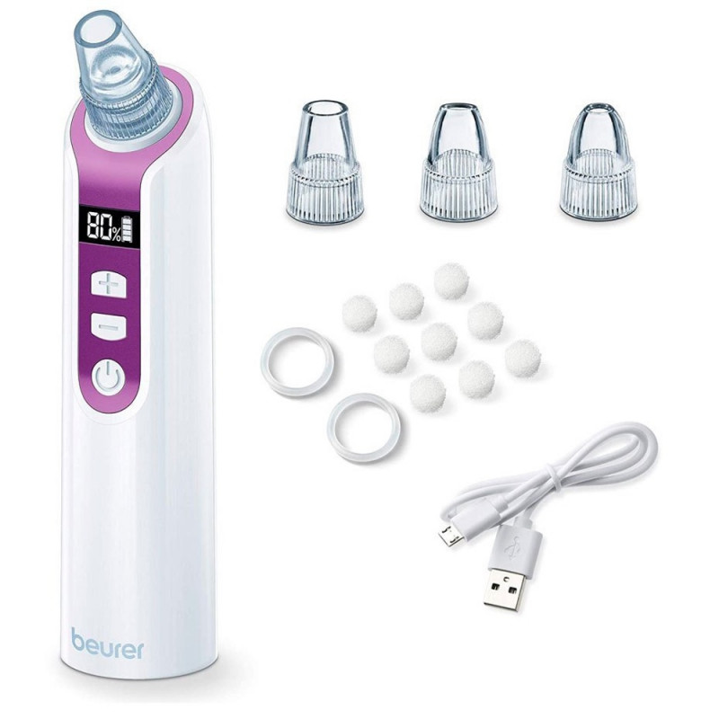Уред за дълбоко почистване на лице Beurer FC 41, 5 скорости, Автономия до 1.5 часа, LCD Дисплей, USB, Бял/Лилав