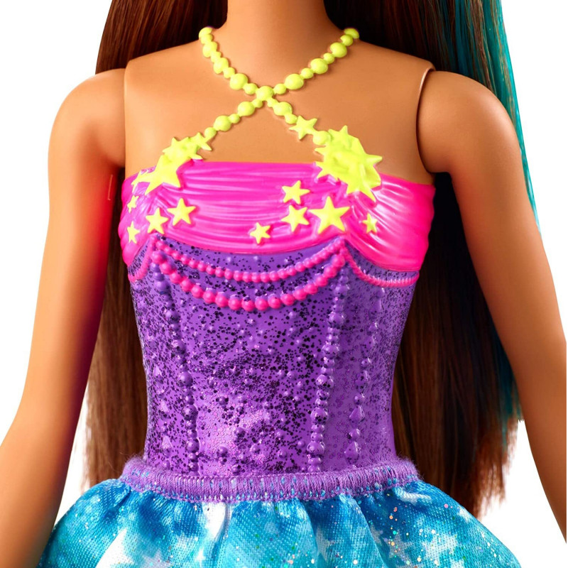 Кукла Barbie Dreamtopia, 29см, С блестящо елече и цветна пола, Многоцветен