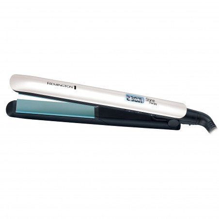 Преса за коса Remington Shine Therapy S8500, 9 температурни настройки 150-230 C, Керамично покритие, Плаващи плочи, Бял/зелен