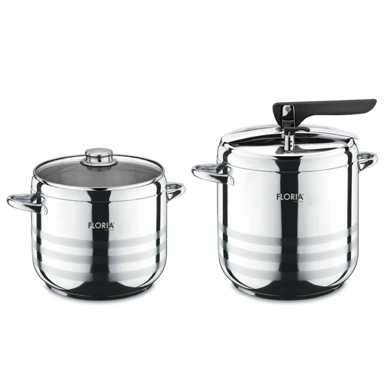 Комплект тенджери под налягане Floria ZLN0676, 2 броя, Неръждаема стомана, 5L/7L, Индукция, Инокс