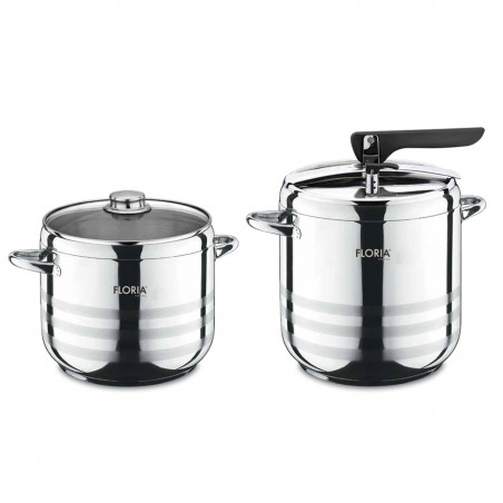 Комплект тенджери под налягане Floria ZLN0676, 2 броя, Неръждаема стомана, 5L/7L, Индукция, Инокс