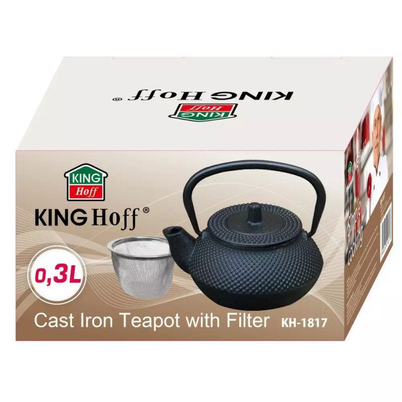 Чугунен чайник Kinghoff KH 1817, 300 ml, Филтър, Индукция, Черен