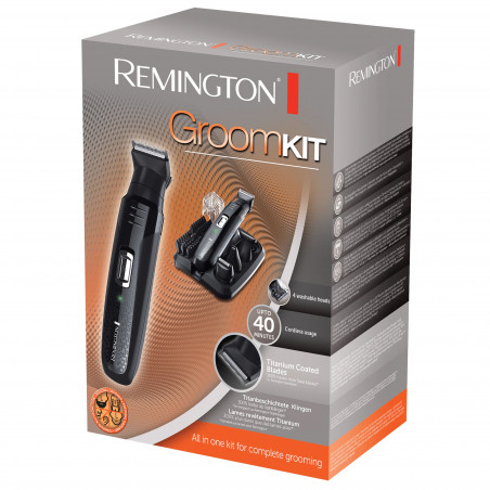 Комплект Remington Groom Kit PG6130, 2-20 мм, 4 накрайника, Самонаточващи се ножчета, Черен