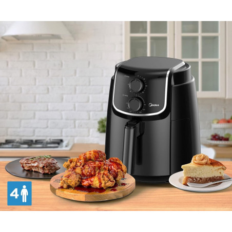 Фритюрник с горещ въздух AirFryer Midea MF-TN35D2, 1500W, 3.5 L, Технология DUALCYCLONE Rapid Air, Черен