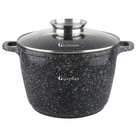 Дълбока тенджера Goldmann GM-0624, 6.2L, 24см, Мраморно покритие, Индукция, Черен