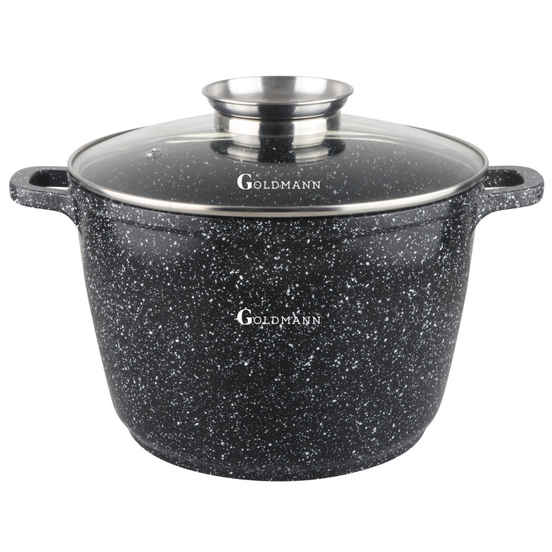 Дълбока тенджера Goldmann GM-0628, 10L, 28см, Мраморно покритие, Индукция, Черен