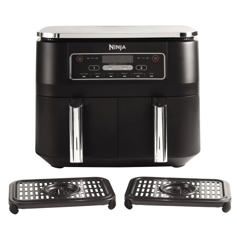 Фритюрник с горещ въздух Ninja AF300EU, 2470W, 7.6 л, 6 програми, 2 независими зони за готвене, Черен