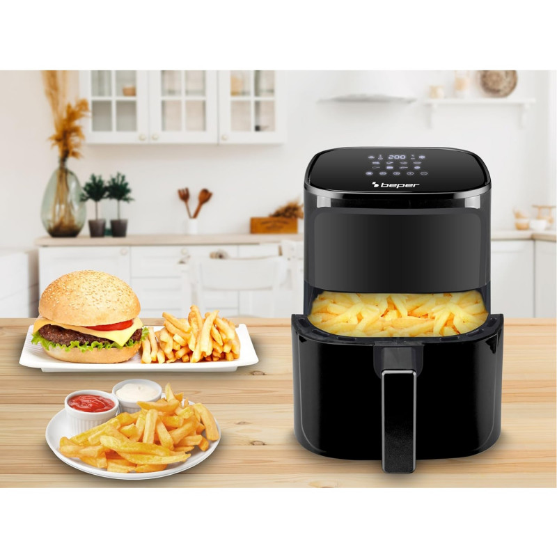 Фритюрник с горещ въздух Air Fryer Beper P101FRI051, 1400 W, 5l, 8 програми, 80-200C, Таймер, Черен