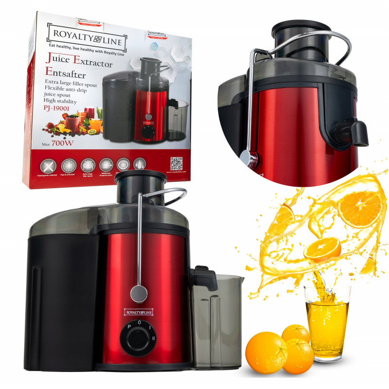 Сокоизстисквачка Royalty Line PJ-19001, 700W, 2 скорости+Pulse, 0.450 ml, Система против капене, Червен