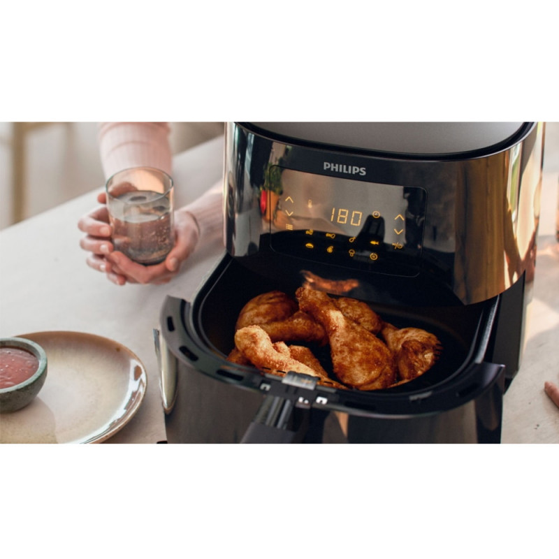Фритюрник с горещ въздух Philips HD9280/70, 6.2L, 2000W, LED, 7 програми, 90% по-малко мазнини, Rapid Air, Черен
