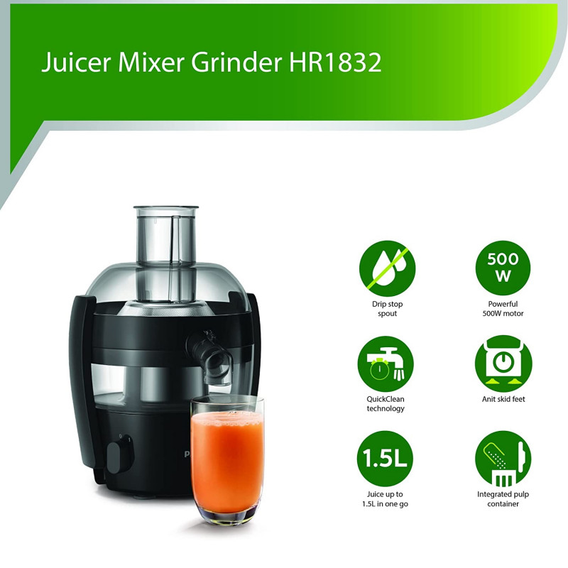 Сокоизстисквачка Philips HR1832/00, 500W, 1.5L, QuickClean, Без ...