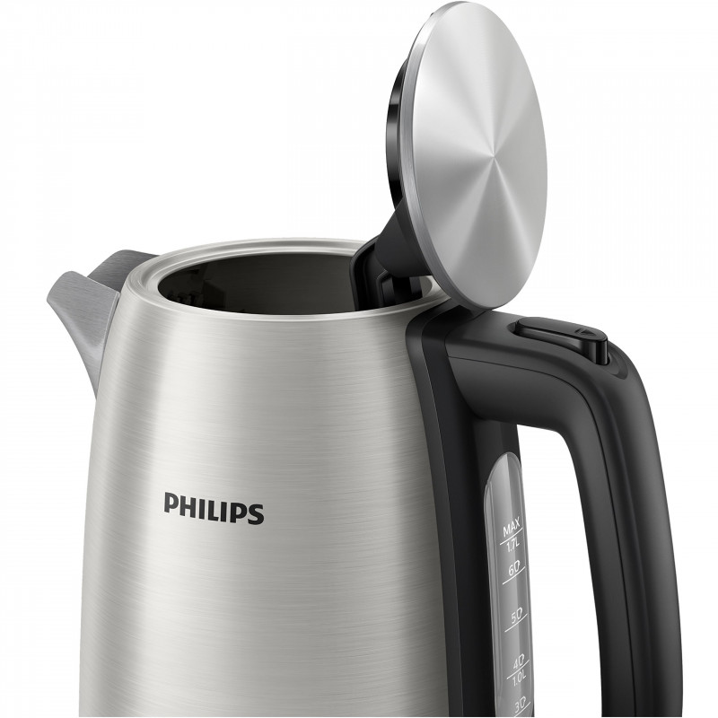 Електрическа кана Philips Viva Collection HD9351/90, 2200W, 1.7l, Метал, Автоматично изключване, Предпазване срещу прегаряне, Сив/черен