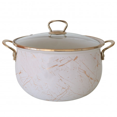Тенджера Goldmann GM 8017-20B, 4L, 20х13 см, Емайлирана, Индукция и фурна, Златист/Мрамор