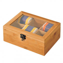 Кутия за чай Kesper 58902, 21.7x16х9см, Бамбук, 6 отделения, Прозрачен капак, Кафяв