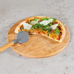 Комплект дъска за рязане на пица и нож Kesper 58462, 32см, Бамбук, Кафяв
