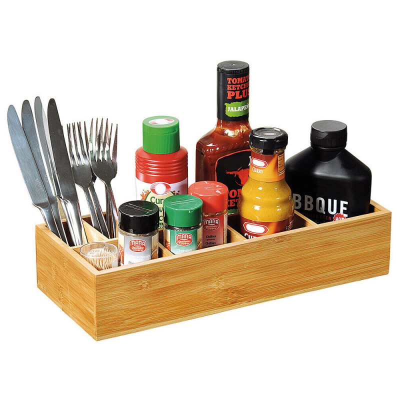 Органайзер за кухня Kesper 70855, 36x7.5x15см, 8 отделения, Бамбук, Кафяв