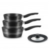 Комплект касероли Royalty Line RL-FS3M BLACK, 4 бр, Незалепващо покритие, Без PFOA, Студени дръжки, Индукция, Черен