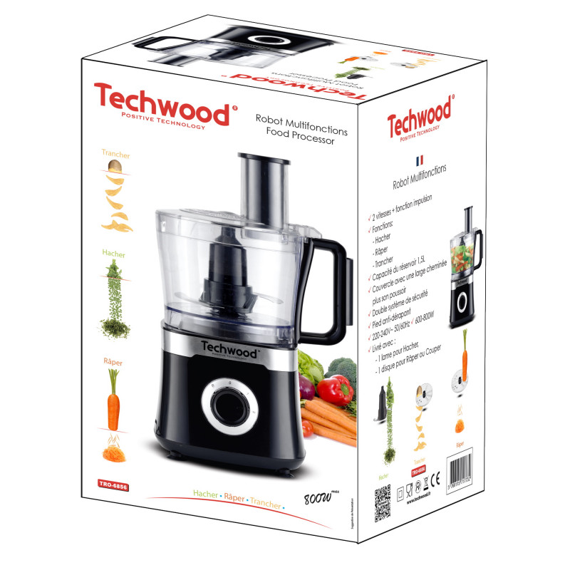 Кухненски робот Techwood TRO-6856, 800W, 1.5L, 2 скорости, Пулс функция, Нехлъзгащи се крачета, Черен