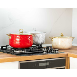 Тенджера Goldmann GM 8017-22R, 22x14 см, 5 литра, Златни титаниеви дръжки, Индукция, Червен