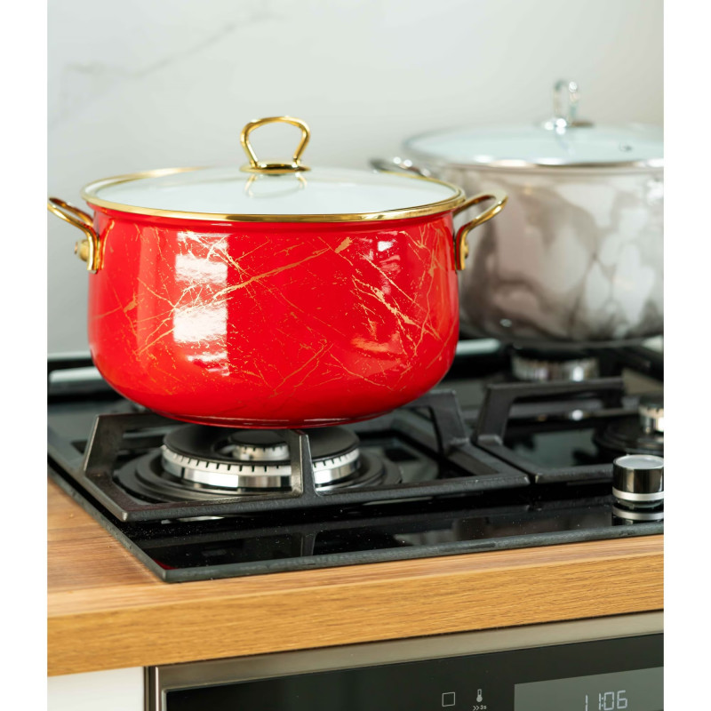 Тенджера Goldmann GM 8017-20R, 4L, 20x13см, Емайлирана, Индукция, Червен