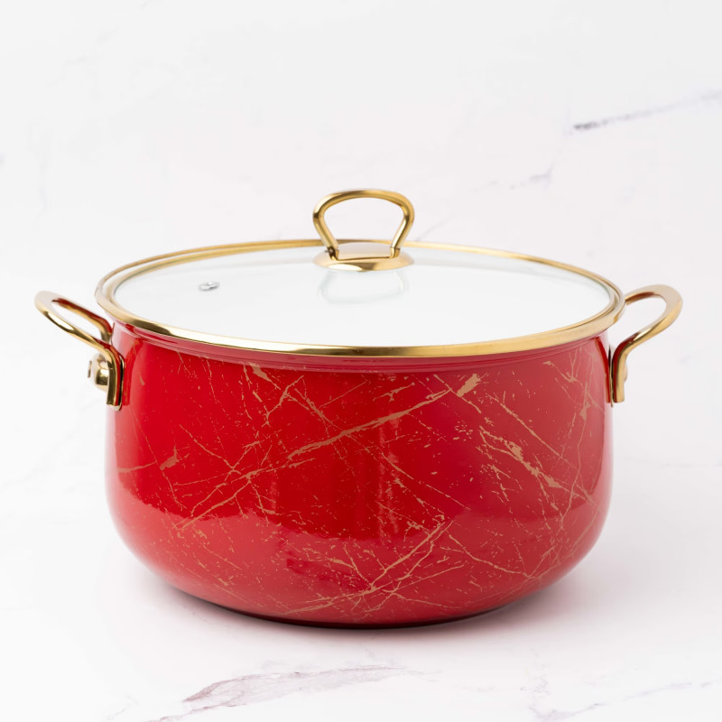 Тенджера Goldmann GM 8017-20R, 4L, 20x13см, Емайлирана, Индукция, Червен