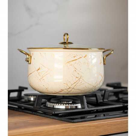 Тенджера Goldmann GM 8017-20B, 4L, 20х13 см, Емайлирана, Индукция и фурна, Златист/Мрамор