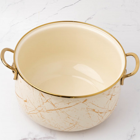 Тенджера Goldmann GM 8017-20B, 4L, 20х13 см, Емайлирана, Индукция и фурна, Златист/Мрамор