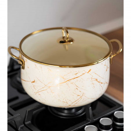 Тенджера Goldmann GM 8017-20B, 4L, 20х13 см, Емайлирана, Индукция и фурна, Златист/Мрамор