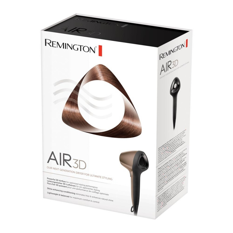 Сешоар Remington AIR3D D7777, 1800W, Йонизация, DC мотор, 3D поток на въздуха, Кафяв