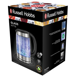 Стъклена електрическа кана с филтър Russell Hobbs Clarity 21600-57, 2200W, 1,7L, Осветена, Скрит нагревател, Автоматично изключване, Инокс