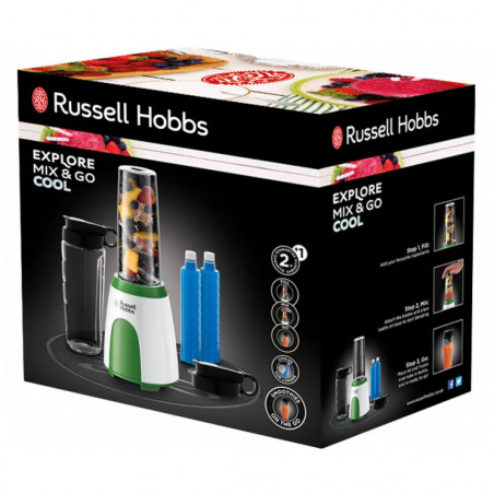 Блендер Russell Hobbs Explore Mix & Go Cool 25160-56, 300 W, 600 мл, Без BPA, Неръждаема стомана, Ергономичен дизайн, Бял/зелен