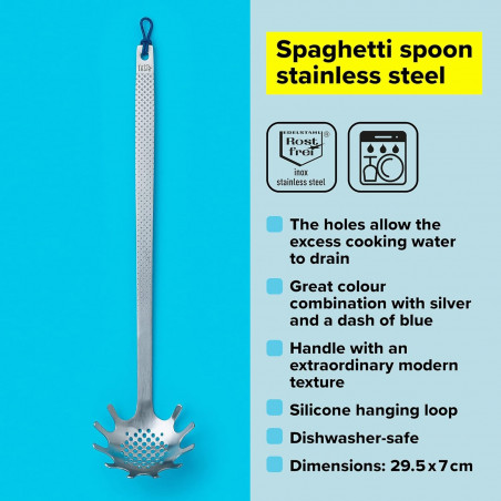Лъжица за спагети Tasty 678165, Отвори за оттичане, 30 см, Неръждаема стомана, Сребрист