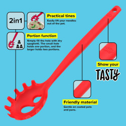 Лъжица за спагети Tasty 678205, Отвори за порции, Мека дръжка, 32.5 см, Силикон, Червен