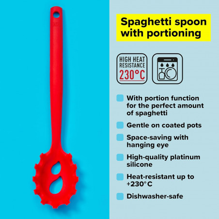 Лъжица за спагети Tasty 678205, Отвори за порции, Мека дръжка, 32.5 см, Силикон, Червен