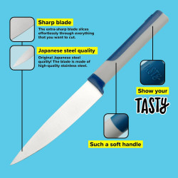 Универсален нож Tasty 678241, Мека дръжка, 11,5 см, Неръждаема стомана, Син