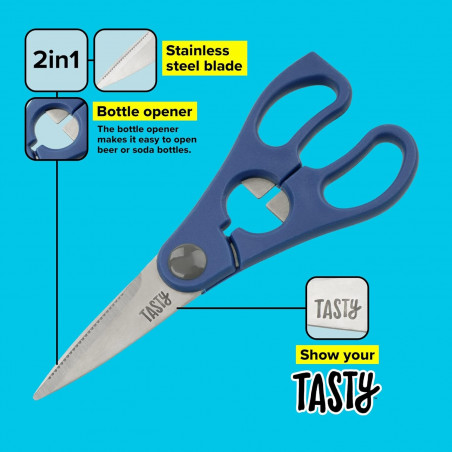 Кухненска ножица Tasty 678410, Отварачка за бутилки, 20 см, Неръждаема стомана, Син