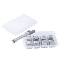 Стоманени кубчета за лед с щипки и поставка Klausberg KB 7651, 8 бр, Многократна употреба, Инокс