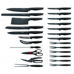 Комплект ножове и прибори за хранене Royalty Line RL-MB24B, 24 части, Антибактериално мраморно покритие, Луксозен дизайн, Черен