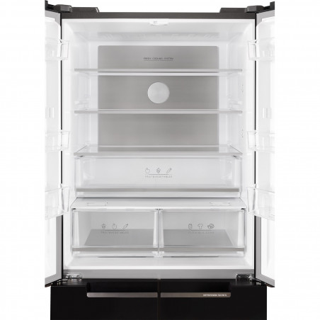 Хладилник с фризер Tesla RF5100FMB, 250W, 511Л, Енергиен клас Е, Инвертор, Total No Frost, Metal Cooling, LED, Дисплей, Черно стъкло