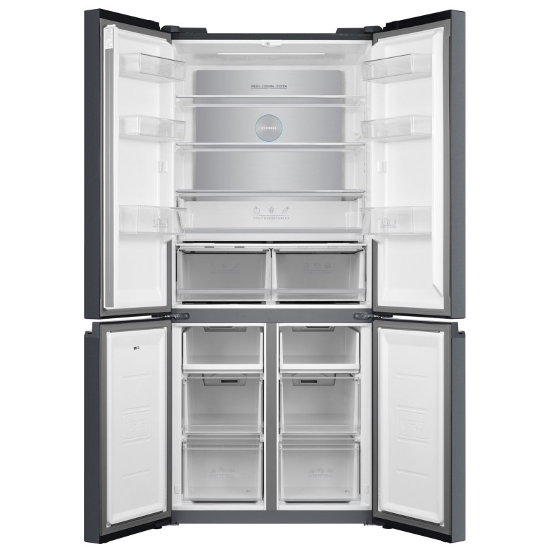 Хладилник с фризер Tesla RF5100FMB, 250W, 511Л, Енергиен клас Е, Инвертор, Total No Frost, Metal Cooling, LED, Дисплей, Черно стъкло