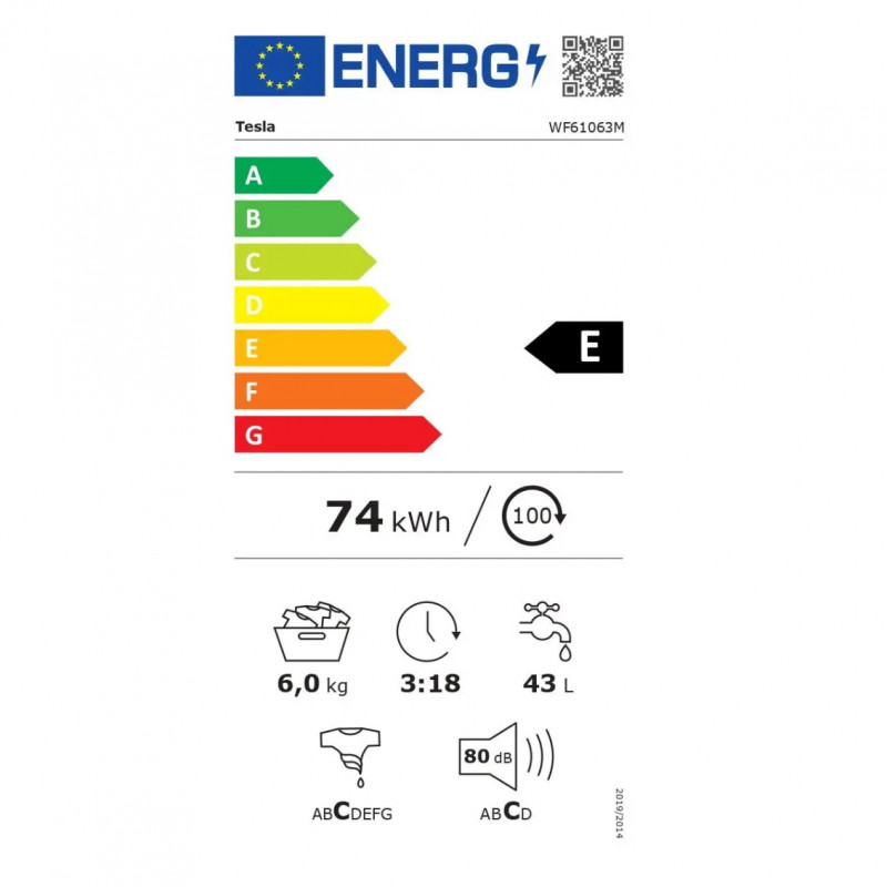 Пералня Tesla WF61063M, 2000W, 6 Kg, Енергиен клас Е, 23 програми, LED, 1000 rpm, Caмoпoчиcтвaнe, Бял