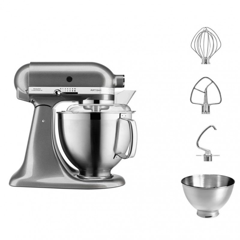 Планетарен миксер Artisan Elegance KitchenAid 5KSM185PSEMS, 300W, 4.8 л, Direct drive, 10 скорости, Инокс