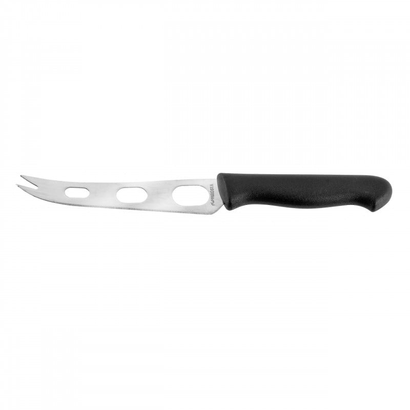 Нож за сирена и кашкавал Fackelmann 43280, 24 см, С отвори, Двоен връх, Черен/сребрист