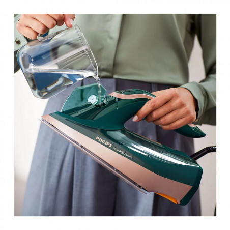 Ютия Philips DST8030/70, 3000W, SteamGlide Elite, OptimalTEMP, Декалциране Quick Calc Release, 55 г/мин, Зелен опал