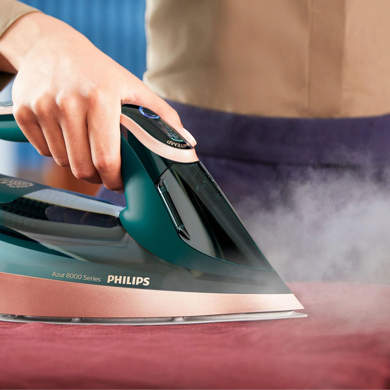 Ютия Philips DST8030/70, 3000W, SteamGlide Elite, OptimalTEMP, Декалциране Quick Calc Release, 55 г/мин, Зелен опал