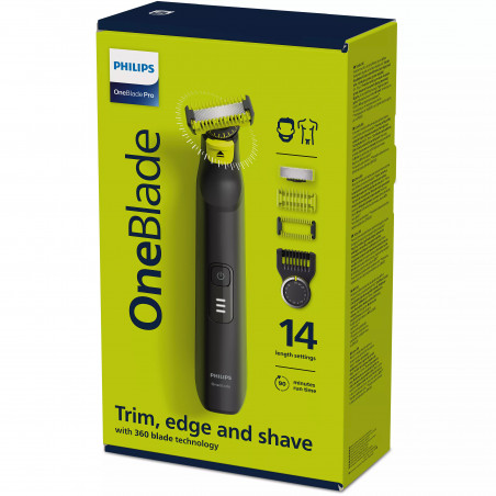 Тример Philips Pro 360 QP6541/15, OneBlade, Автономност 90 мин, LED индикация, Черен/Жълт