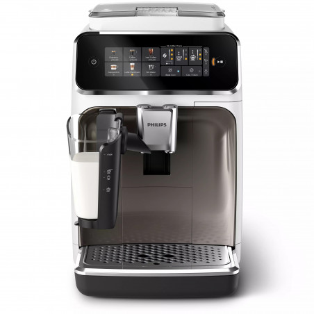 Кафеавтомат Philips LatteGo EP3343/90, 1500W, 15 bar, 1.8 Л, AquaClean, 12 настройки на смилане, ECO, Бял/Инокс