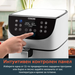 Фритюрник с горещ въздух Cosori Premium Air Fryer CP158-AF, 1700W, 5.5 л, 11 програми, Таймер, Бял