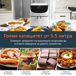 Фритюрник с горещ въздух Cosori Premium Air Fryer CP158-AF, 1700W, 5.5 л, 11 програми, Таймер, Бял