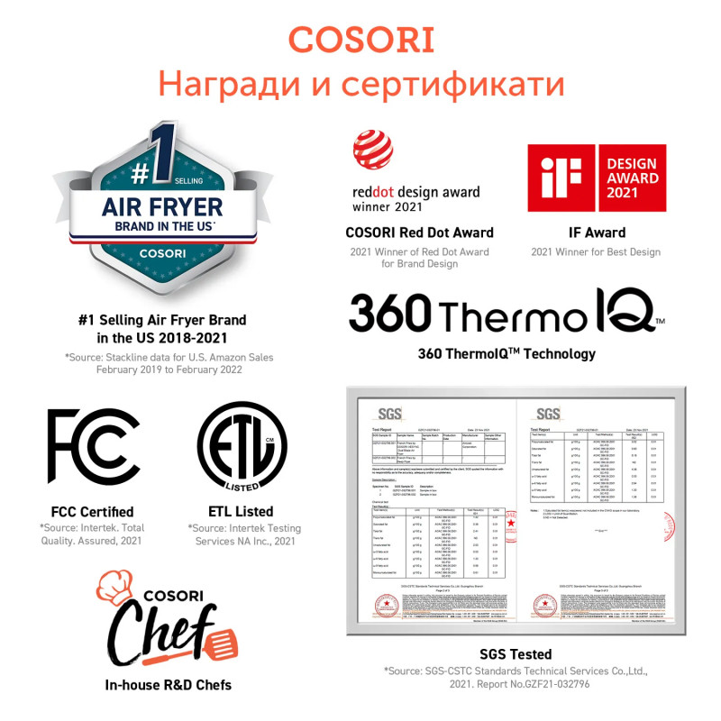 Фритюрник с горещ въздух Cosori Dual Blaze CAF-P583S, 1700 W, 6.4 л, 12 програми, 360 ThermoIQ, Двойни нагреватели, Сив